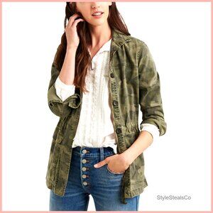 Long Sleeve Button Up Utility Jacket with Two Pockets